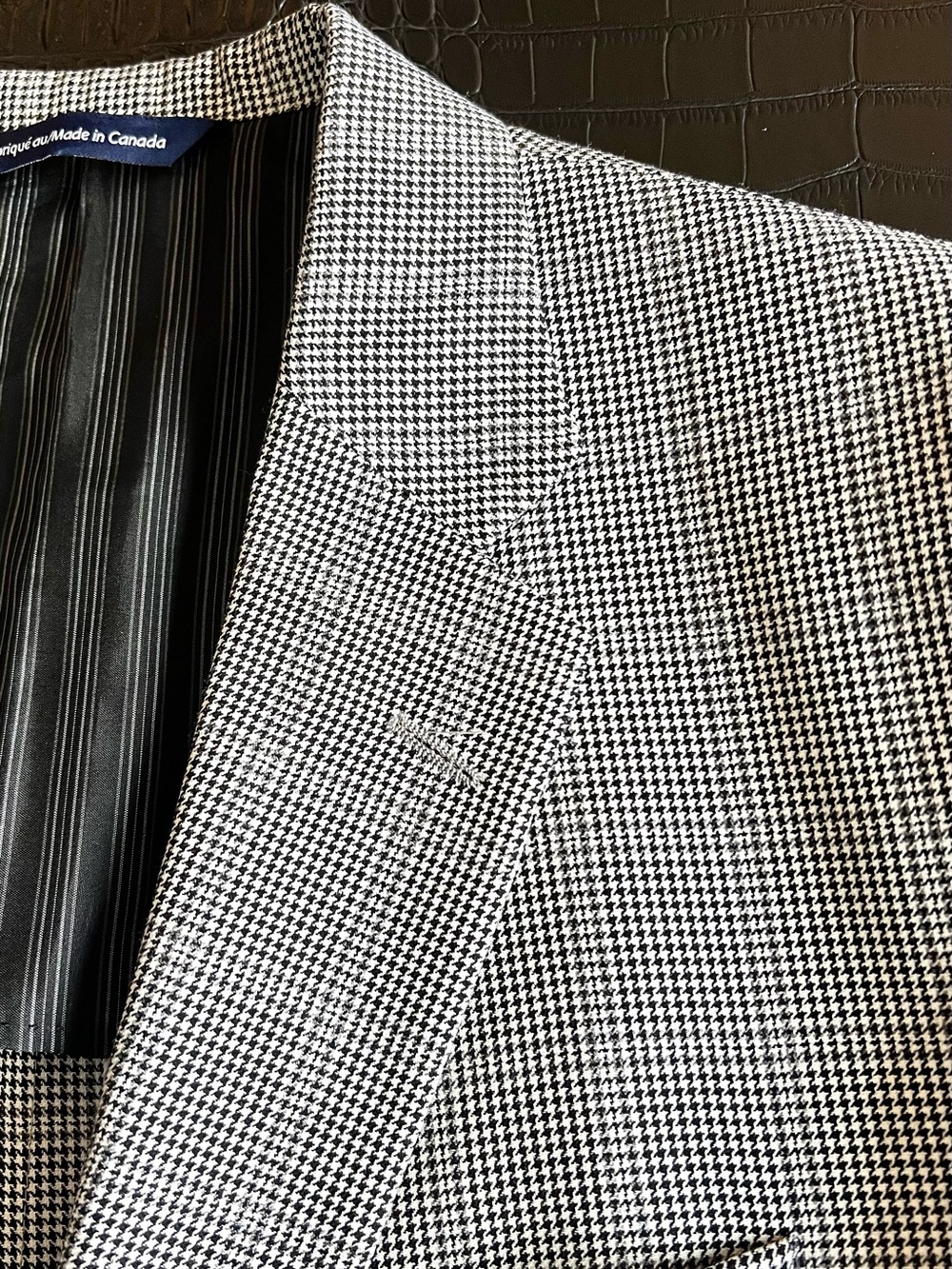 Cotton, Wool & Silk Men's Classic Black & White Houndstooth Blazer